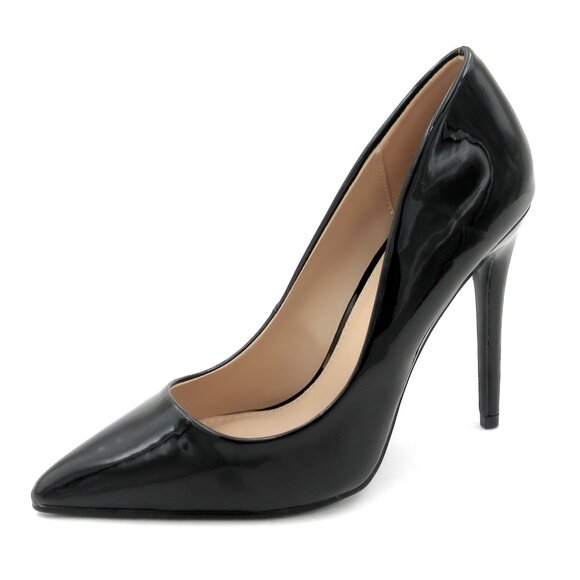LURNYET BLACK PATENT Women Pointed-Toe Pumps with Stiletto 4 inch Heels - Picture 2 of 4